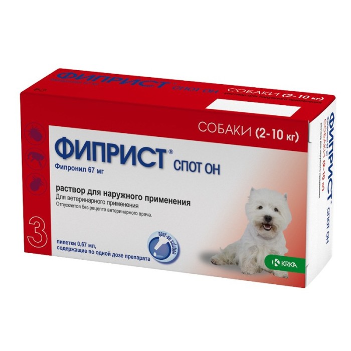 ФИПРИСТ ОТ БЛОХ И КЛЕЩЕЙ СПОТ ОН капли на холку для собак 2-10 кг (1 пипетка)
